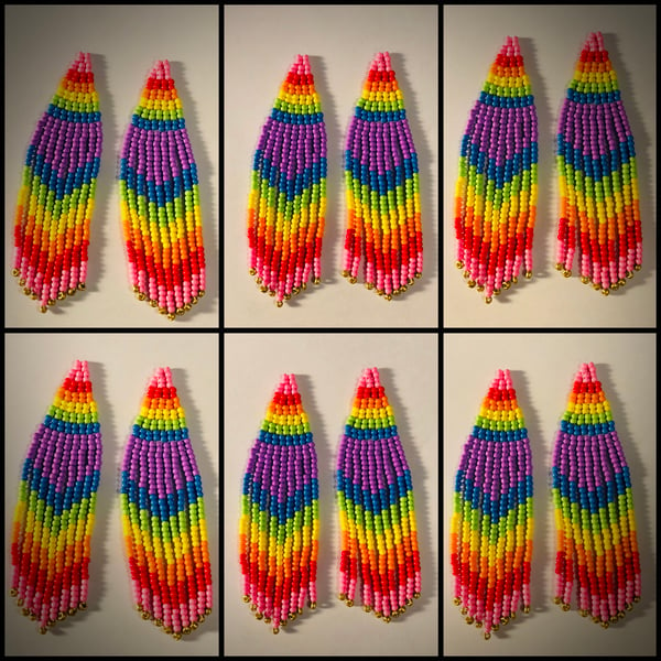 Rainbow pride handmade seed bead earrings
