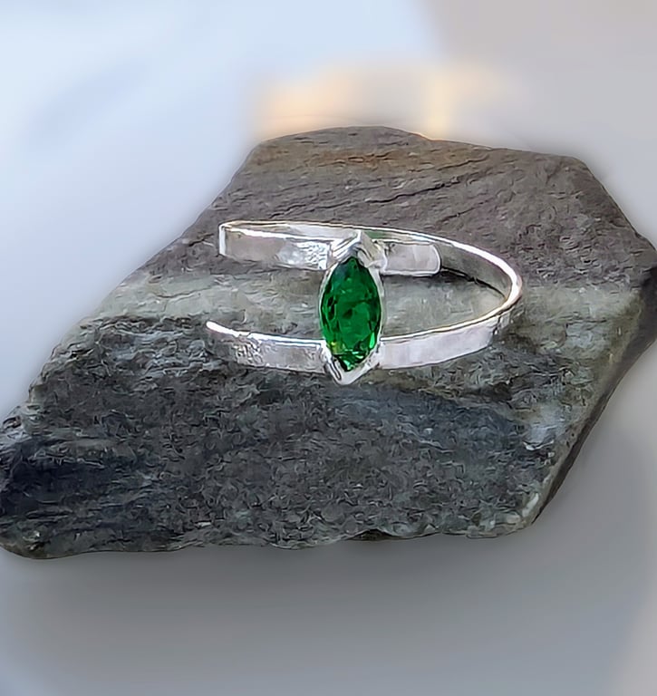 STERLING SILVER Marquise Lab Created Emerald, Handmade Urban Jewellery