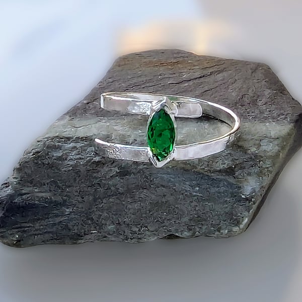 STERLING SILVER Marquise Lab Created Emerald, Handmade Urban Jewellery