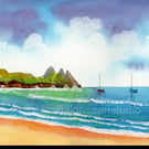 Three Cliffs Bay, Gower, South Wales, Original Watercolour, In 14 x 11 '' Mount