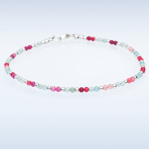Agate and sterling silver handmade bracelet beaded dainty pretty 