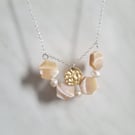 Hexagon genuine mother of pearl and fresh water pearl 18 inch necklace