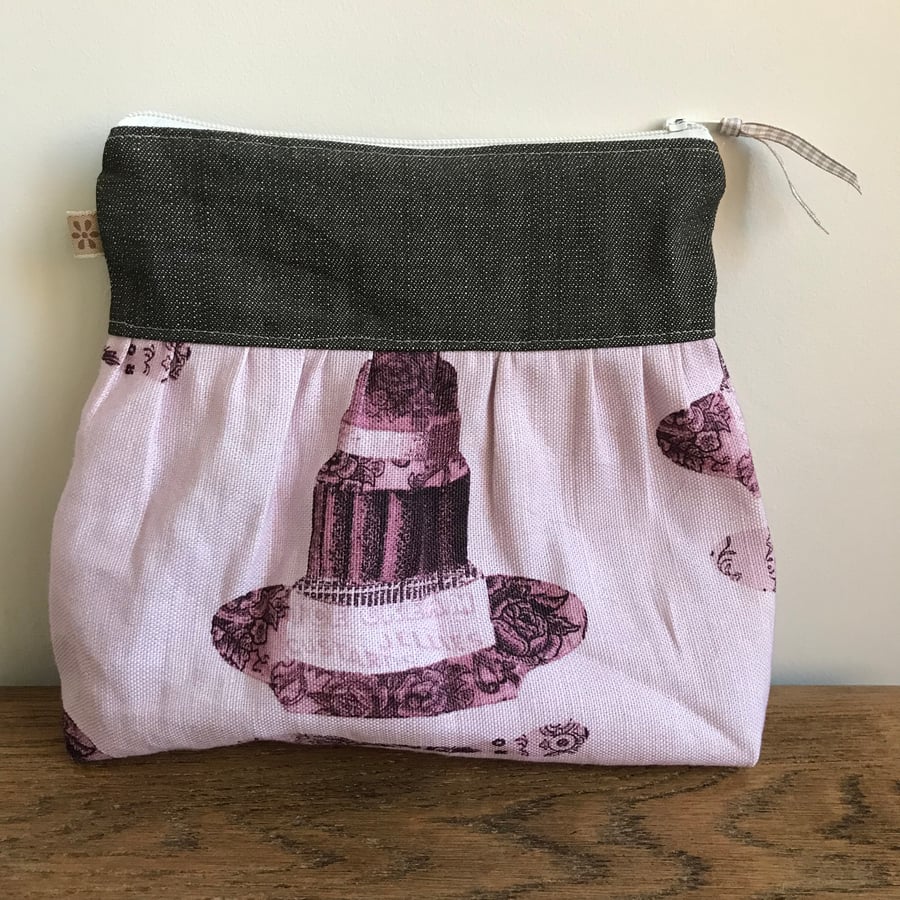 Linen and denim zip bag