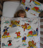 Handmade Padded Cot Quilt with matching Pillowcase, Rupert design