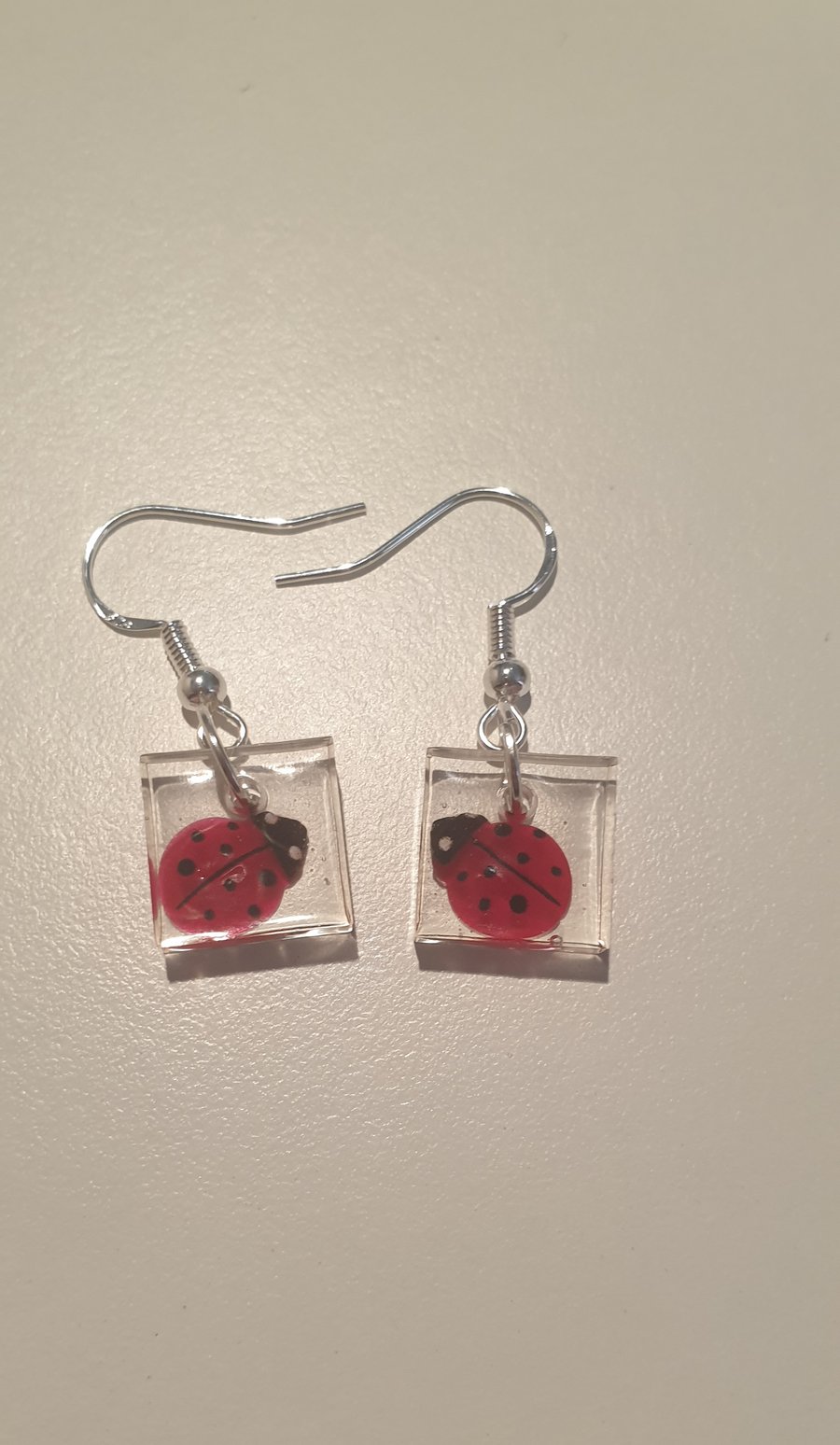 Square ladybird resin earrings