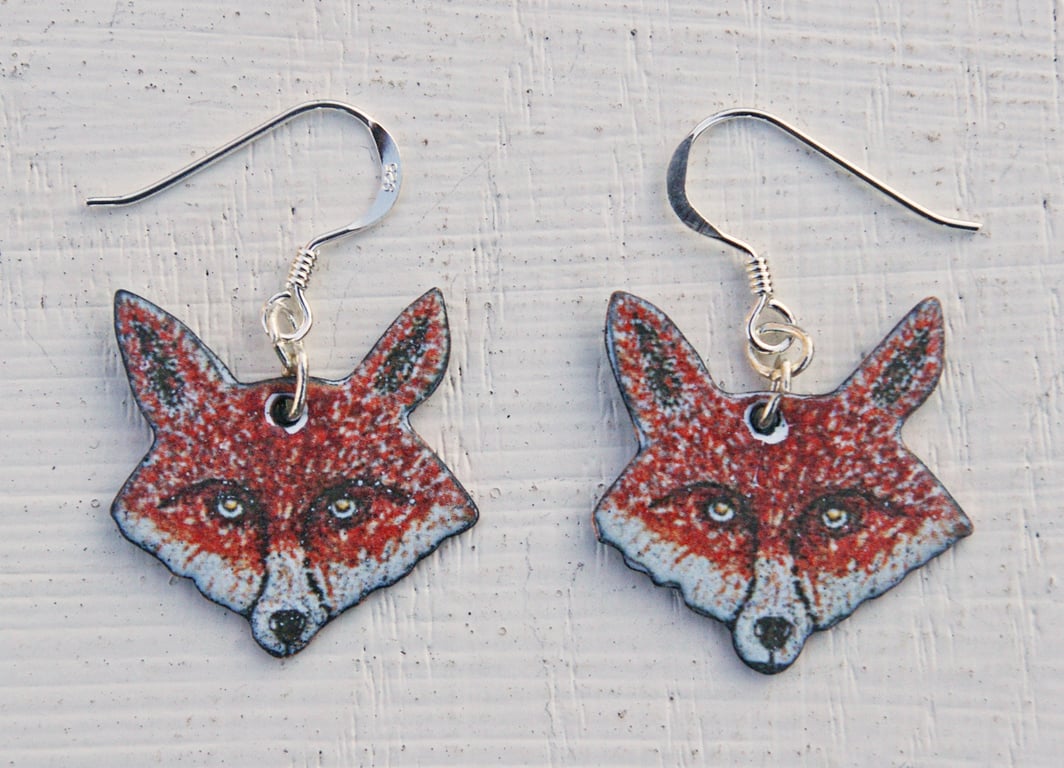 Fox's Head Earrings -in Rusty-Red Foxy Coloured Enamels