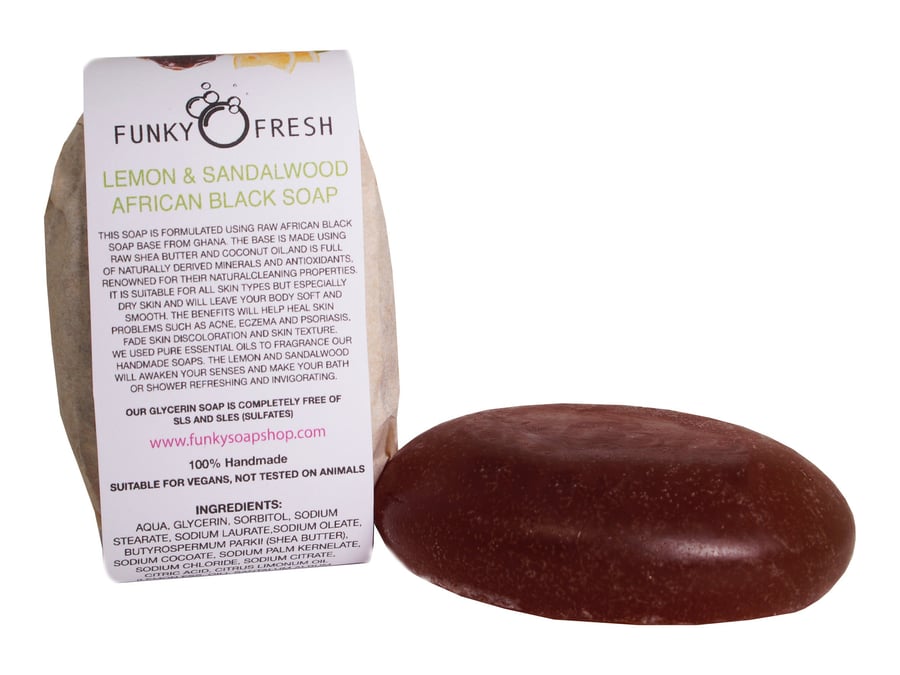 Lemon and Sandalwood African Black Soap, Natural & Handmade, 70g