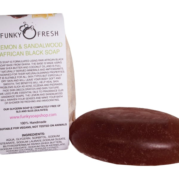Lemon and Sandalwood African Black Soap, Natural & Handmade, 70g