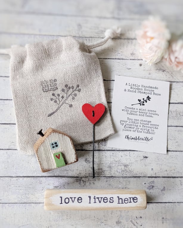Little Wooden Painted House and Base in a Bag