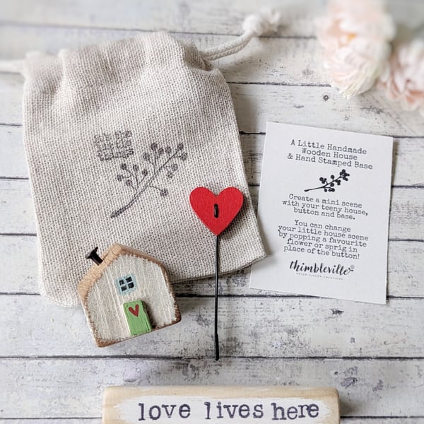 Little Wooden Painted House and Base in a Bag