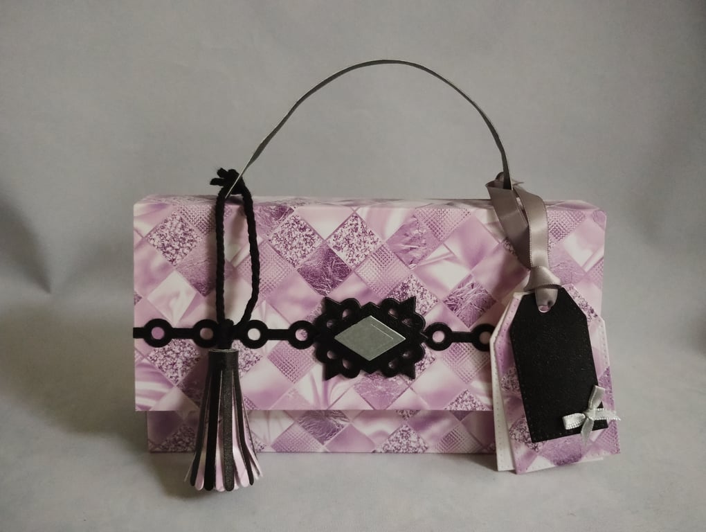 Lilac Purple Diamond and Black Handbag Style Gift Box 