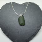 Green sea glass pendant with chain