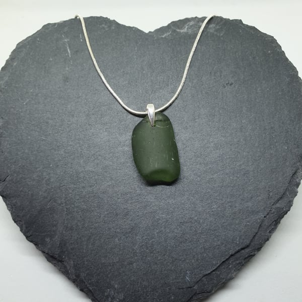 Green sea glass pendant with chain