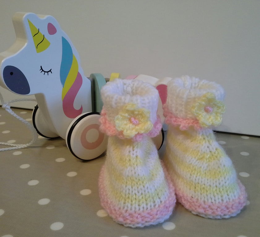 Baby Girl's Hand Knitted Booties  3-6 months size