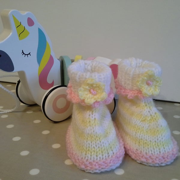 Baby Girl's Hand Knitted Booties  3-6 months size