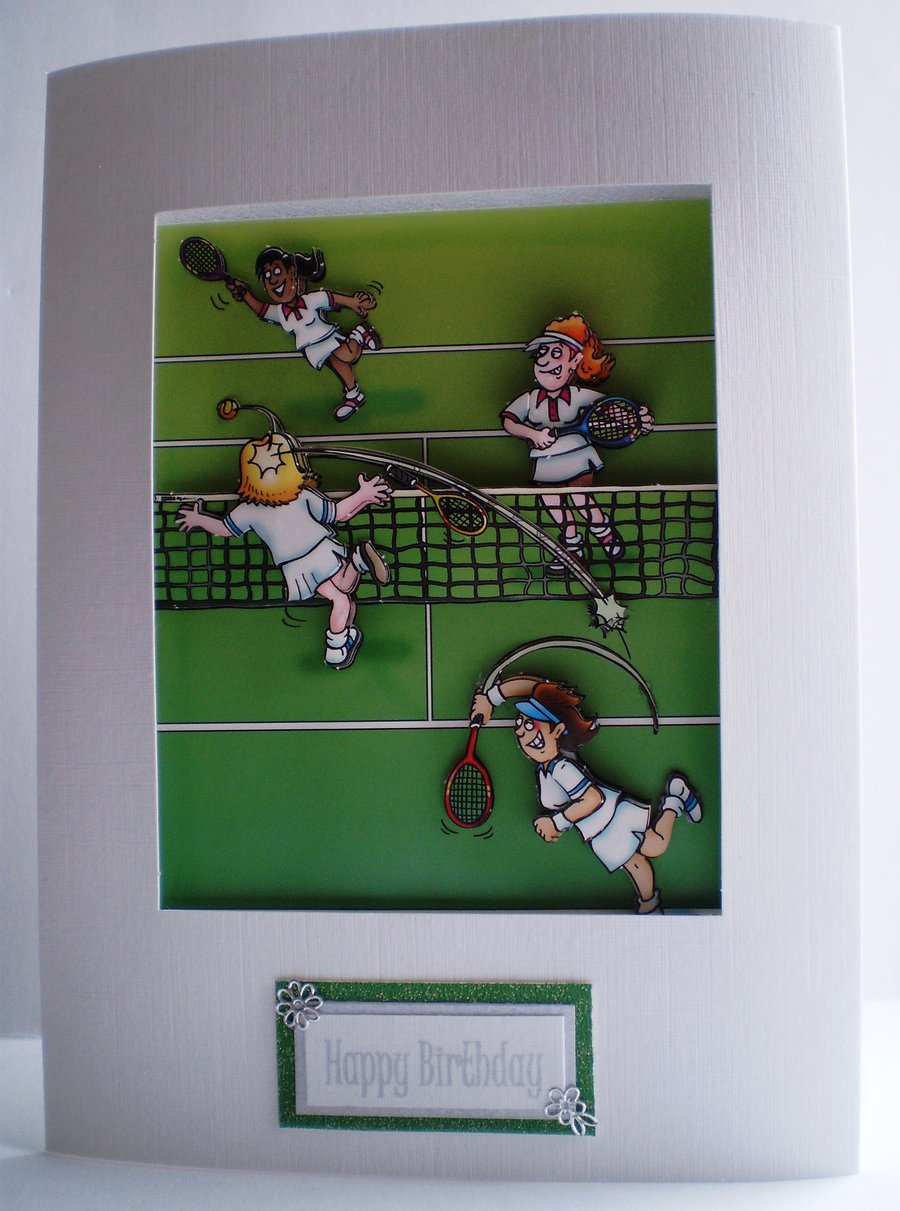 tennis birthday decoupage card,handmade,personalise,any occasion