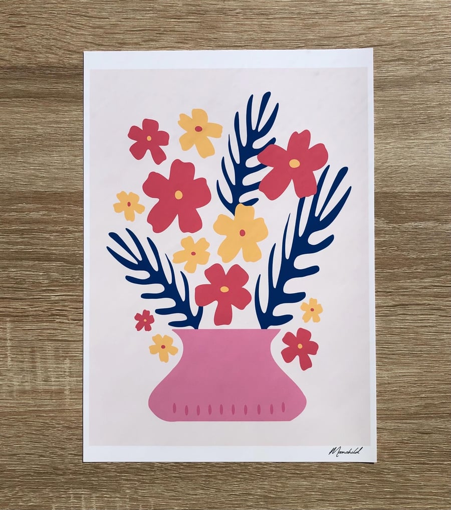 Matisse Flowers Print, A4 Giclee Print, Graphic Art, Floral Wall Art, Fun Art 