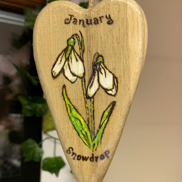 Wooden snowdrop heart