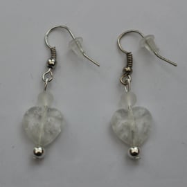 Silver plated beaded earrings- white millefiori heart