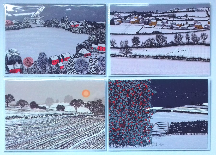 Festive snow scenes greetings cards