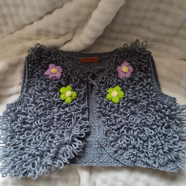 Bolero style girls loopy waistcoat 