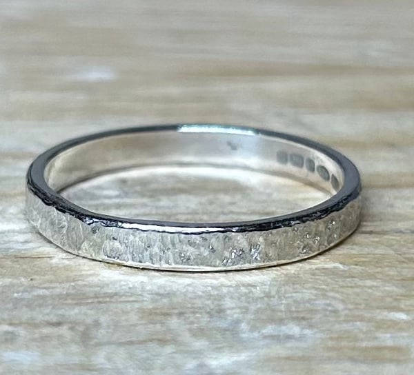 Sterling Silver Handmade Textured Ring Band UK Ring Size O