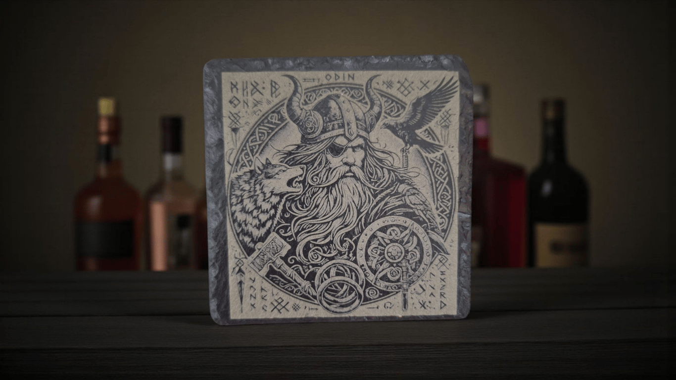 Odin Viking Slate Coaster - Norse Mythology 10x10 cm Stone Drink Coaster 