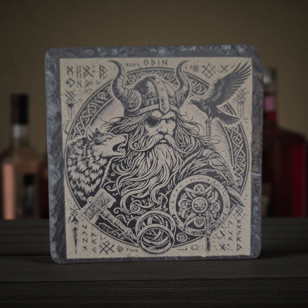 Odin Viking Slate Coaster - Norse Mythology 10x10 cm Stone Drink Coaster 