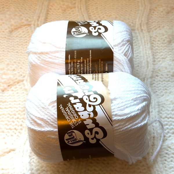 2 balls x 70.9g Lily Sugar 'n Cream The Original Yarn - White 100% Cotton
