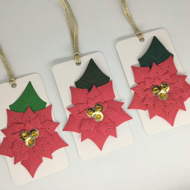 Handmade Christmas gift tags - poinsettia 