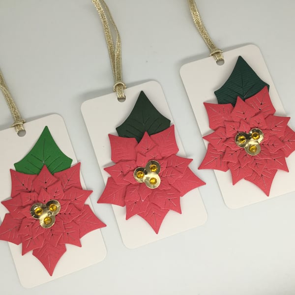 Handmade Christmas gift tags - poinsettia 