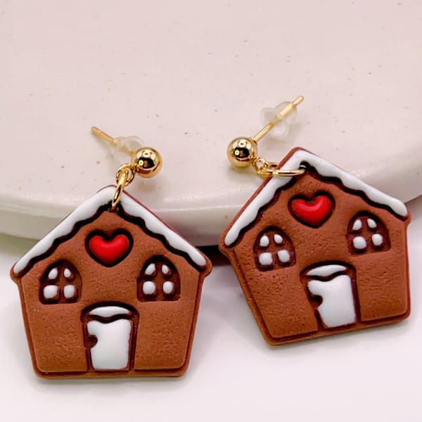 Gingerbread House Earrings, Christmas Cookie Jewelry for women