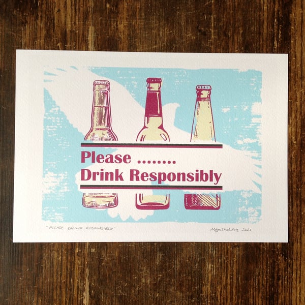 Shaun Keaveny Cart Wall Inspired A4 Unframed Digital Print 'Drink Responsibly'.