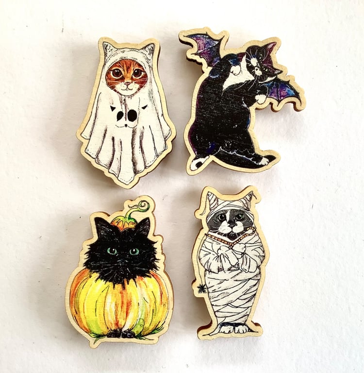 Halloween Cat Pin Badges - Four MEOWOWEEN Designs To Choose From