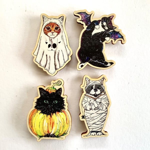 Halloween Cat Pin Badges - Four MEOWOWEEN Designs To Choose From
