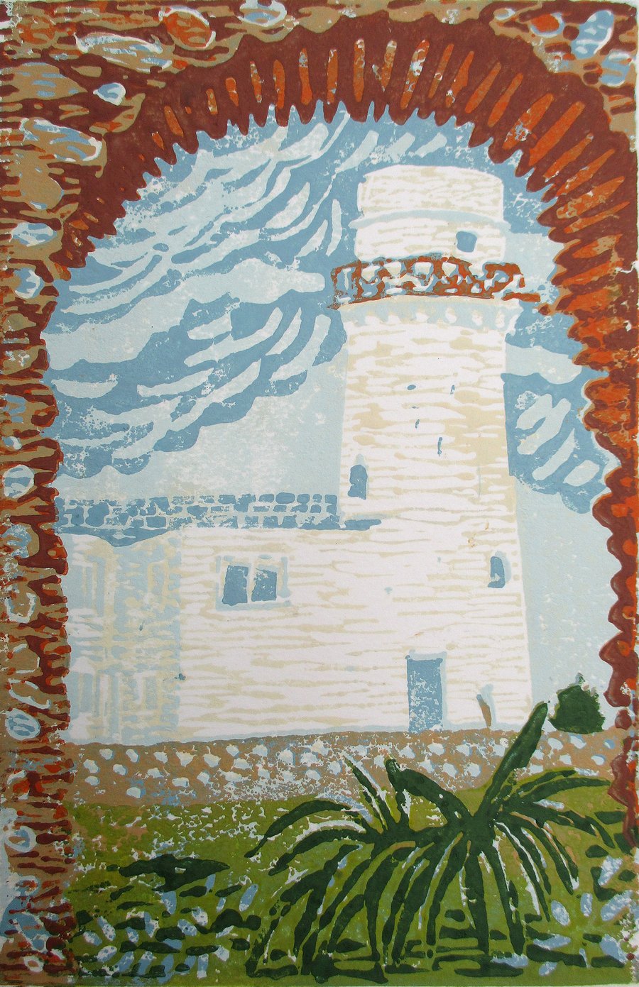 Hunstanton Lighthouse, Norfolk - Original Hand Pressed Linocut Print Ltd Edition