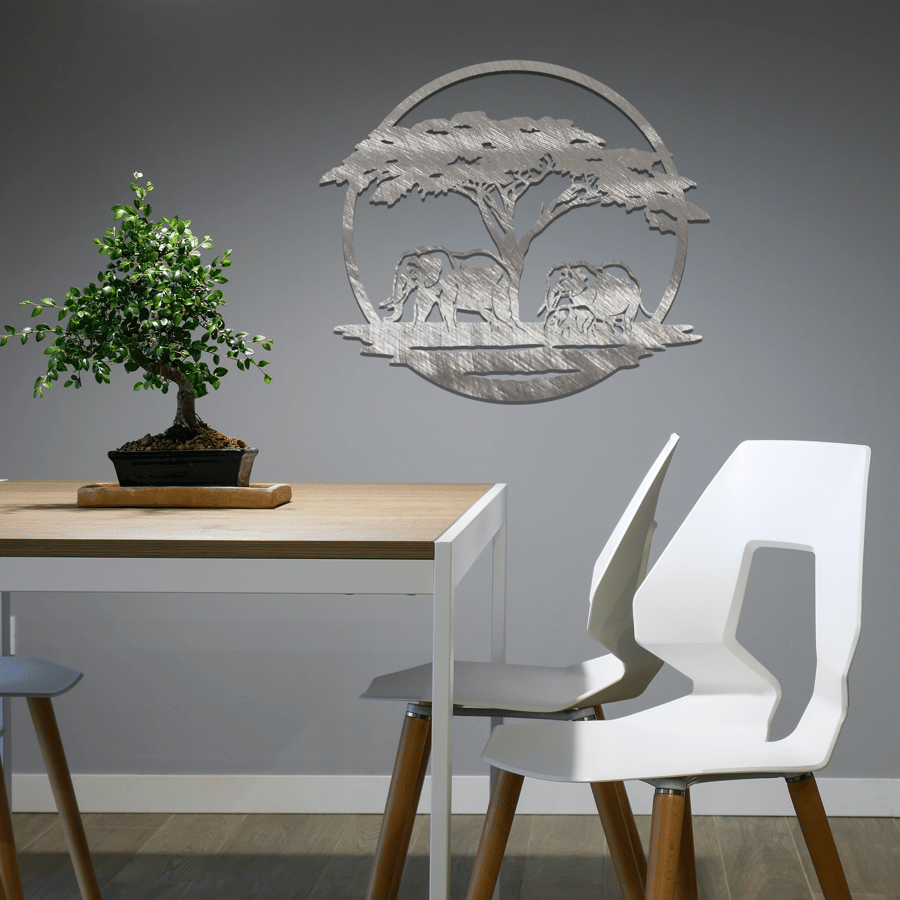 African Savannah Metal Elephant, Laser Cut Decor, Living Room, Office and More