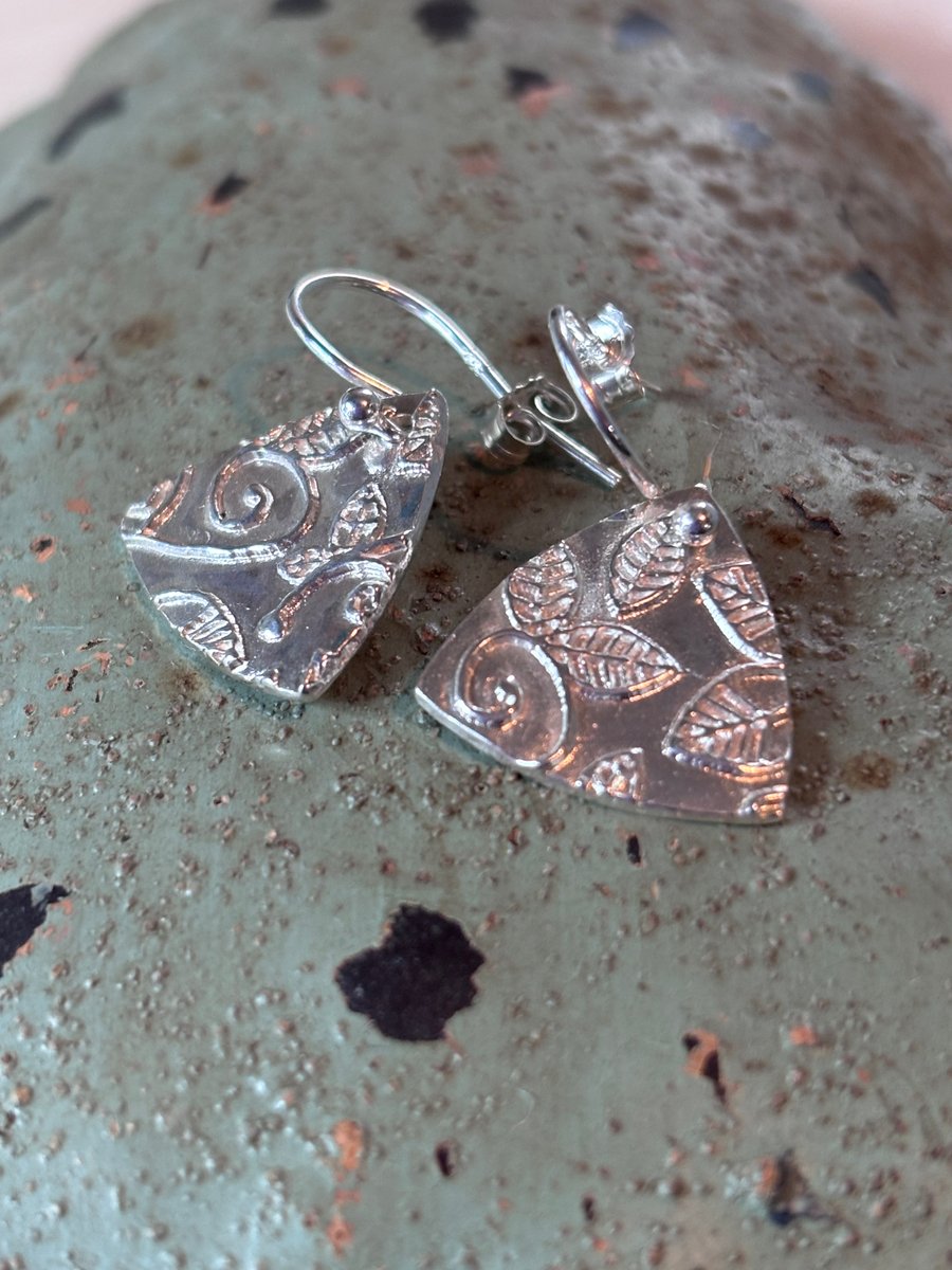 Handmade Fine Silver Earrings - double sided!  Free UK postage
