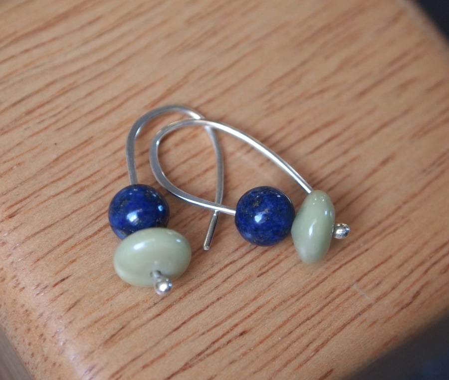 lapis lazuli silver earrings with butter jade