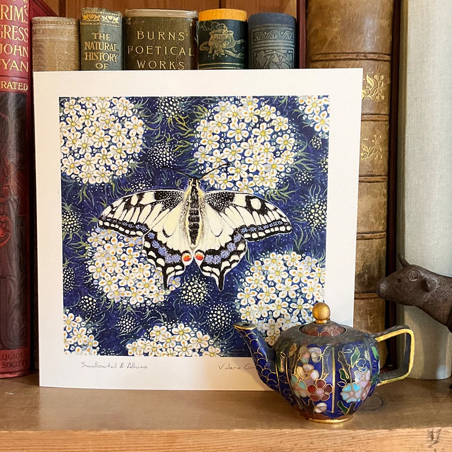 Swallowtail and Alliums blank card by Valerie Greeley