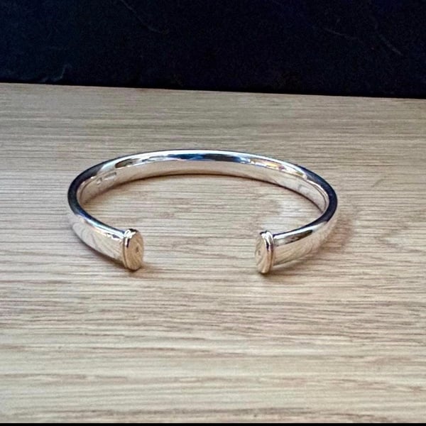"Aurora" - Heavy Sterling Silver Cuff 9ct caps - 64g - Made to any size - 8x4mm