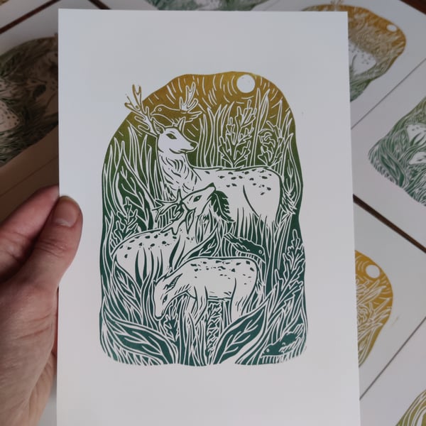 Fallow Deer a5 Lino Print 