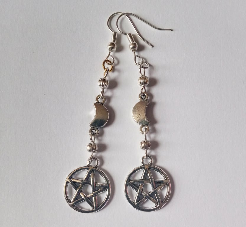 Long Pentacle Dangling Earrings Wicca Pagan New Age