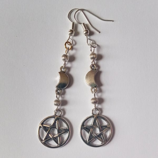 Long Pentacle Dangling Earrings Wicca Pagan New Age