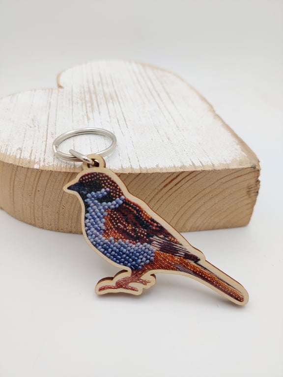 Eurasian Tree Sparrow wooden Keyring