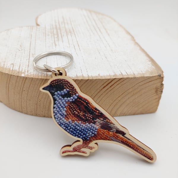 Eurasian Tree Sparrow wooden Keyring