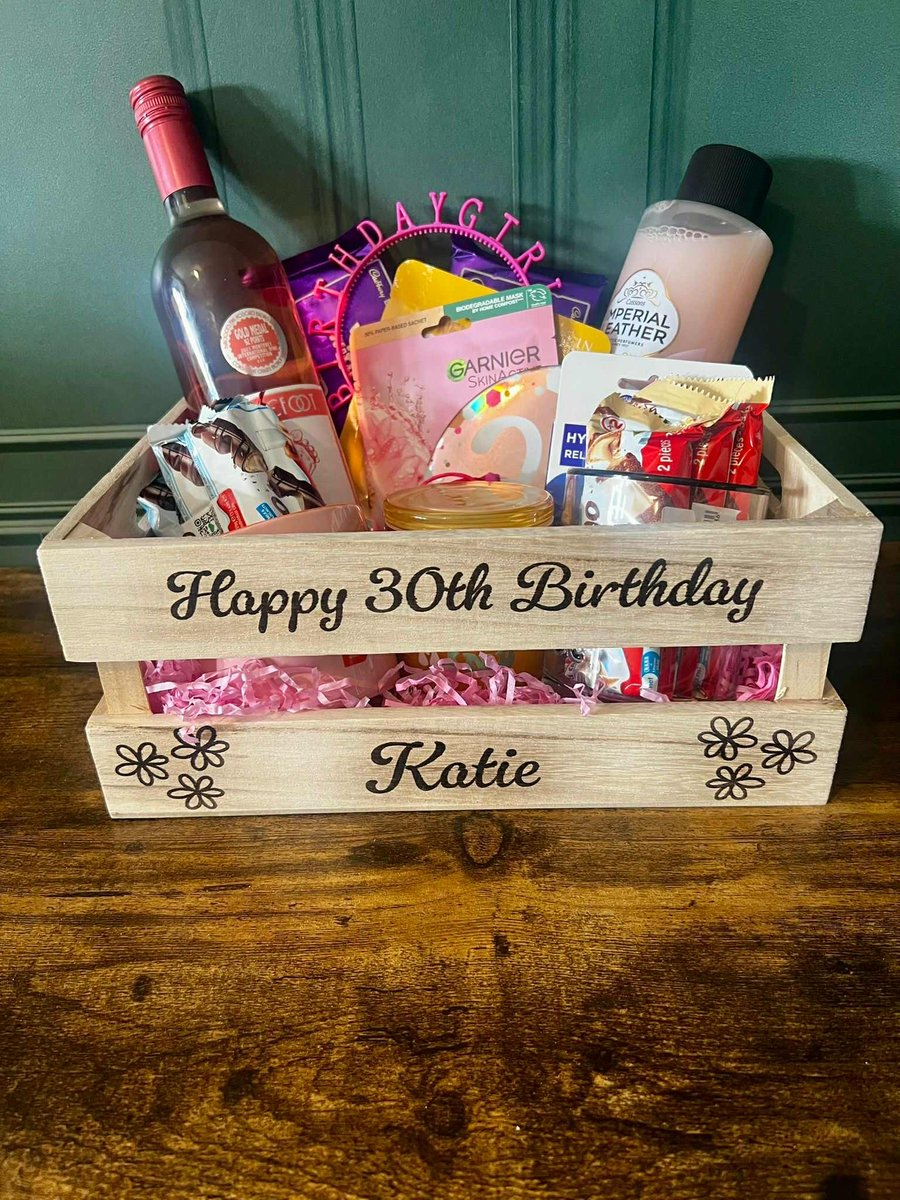 Engraved Birthday Crate - Personalised Wooden Gift Box with Custom Name