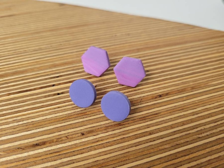 Purple Haze - Hexagon and Circle Polymer Clay Earrings 2 Pack