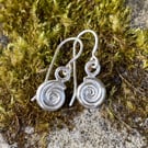 silver spiral earrings, ammonite dangles