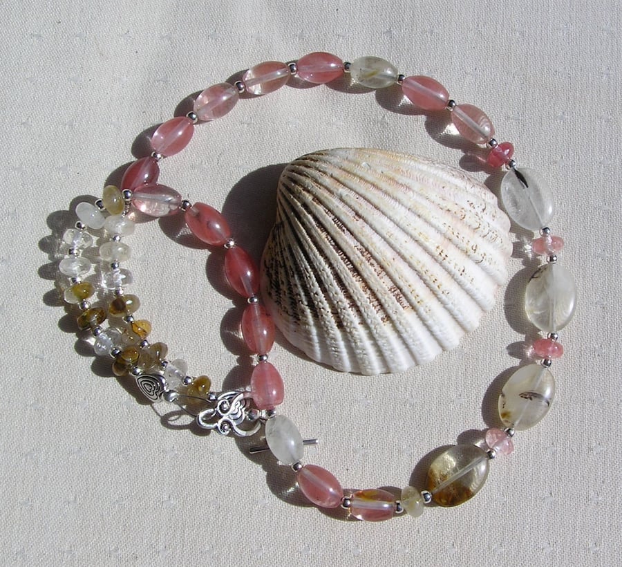 Watermelon Tourmaline Gemstone Chunky Beaded Necklace "Cherry Dayz"